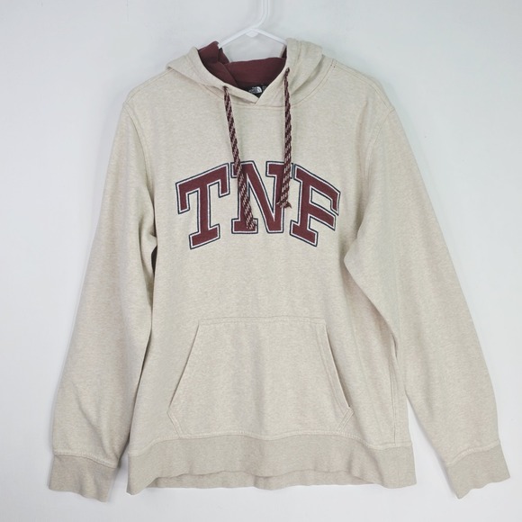 The North Face Mens L Beige Graphic Hoodie Pullover Hooded Sweatshirt TNF Logo - Picture 2 of 11